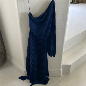 Milly Blue Asymmetrical Backless Gown with Bishop Sleeves